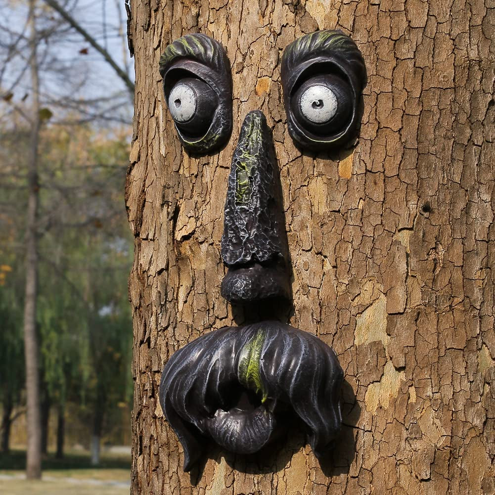 15 Inch Tree Faces Decor Outdoor Large, Tree Face Statues Upgrade plus Size Old Man Tree Hugger Bark Ghost Face Decor Funny Yard Art Garden Decorations for Easter Halloween Creative Props (C)